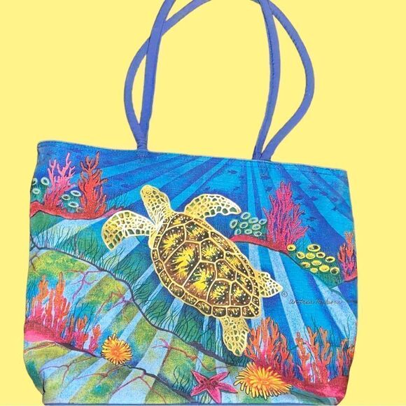 Turtle design tote bag! Great for shopping, pool or beach!Stock photo is first - Picture 3 of 10